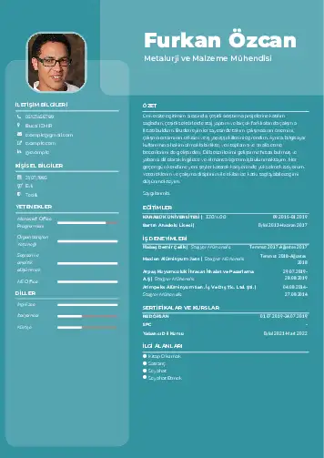 Metalürji Ve Malzeme Mühendisliği Cv Örnekleri cv indir